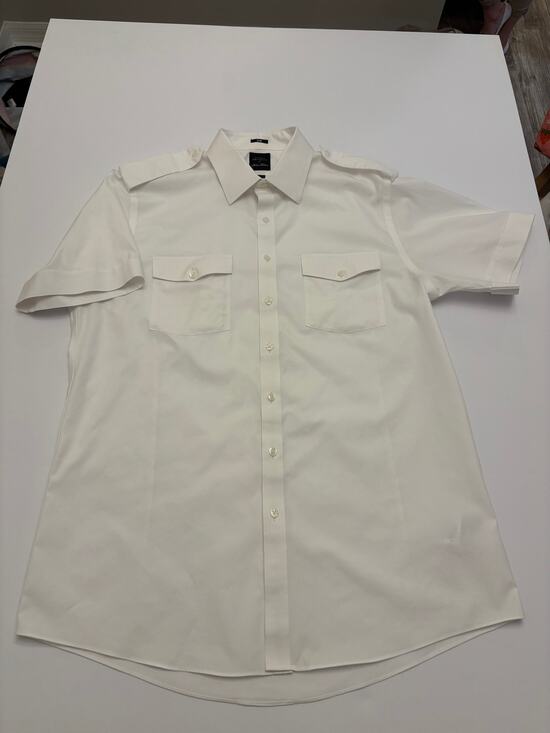 Brooks Brothers NetJets Pilot Shirt White Supima Cotton Slim 17 Short Sleeve